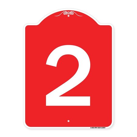 SIGNMISSION Designer Series Sign-Sign W/ Number 2, Red & White Aluminum Sign, 18" x 24", RW-1824-22897 A-DES-RW-1824-22897